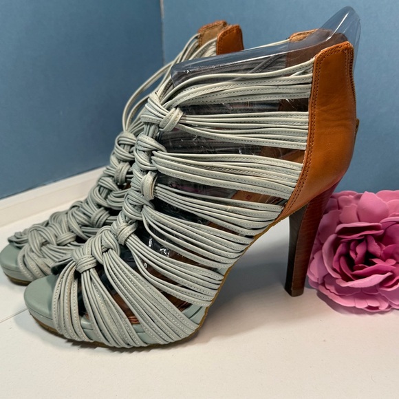 Gianni Bini Women's Strappy Heels Muted Teal and Brown - Picture 12 of 12